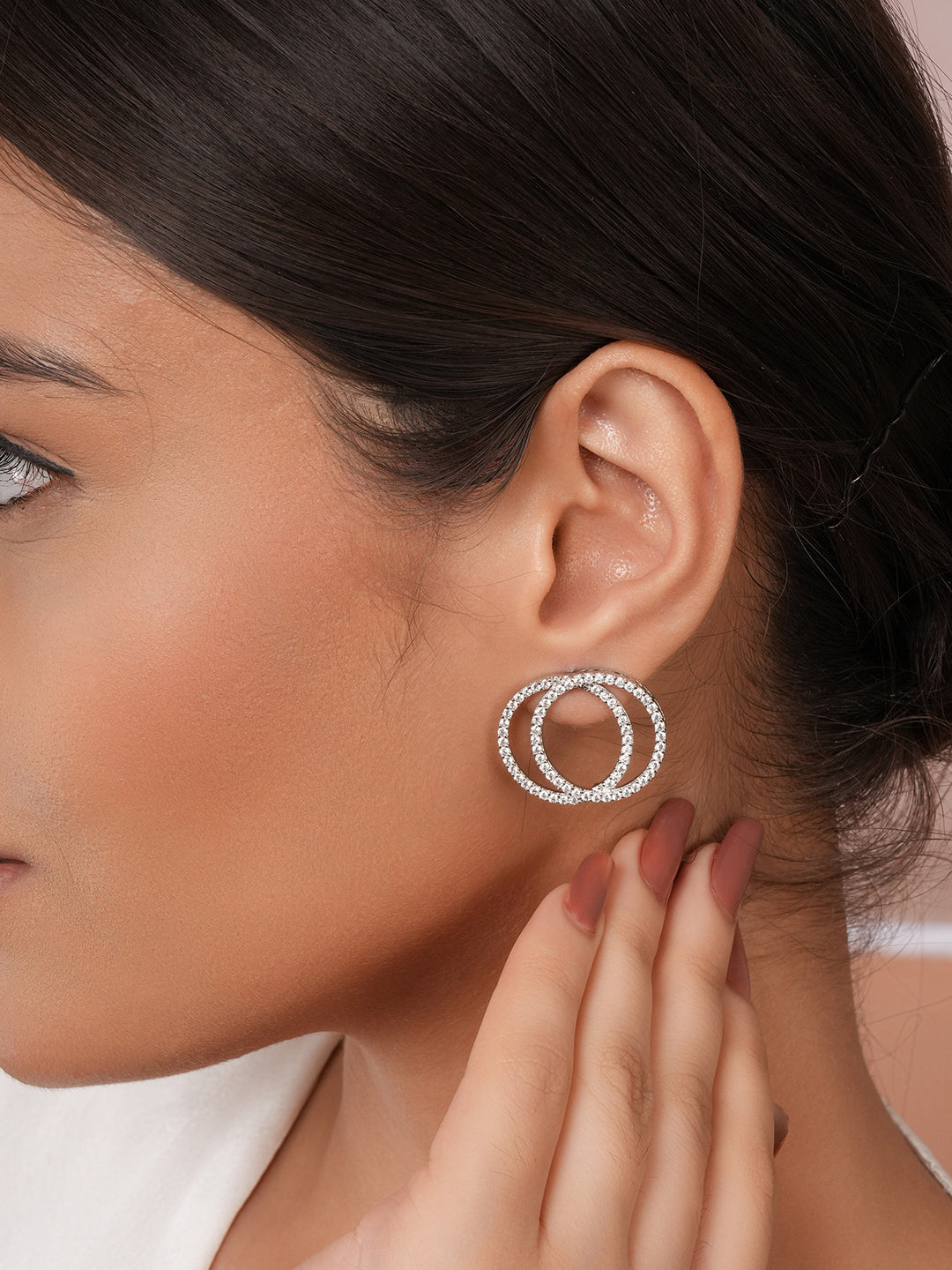 925 Sterling Silver Rhodium Plated Entwined Circles Stud Earrings